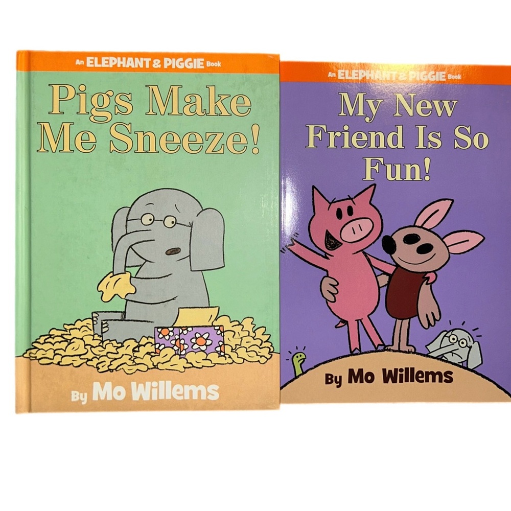 Lot of 2 Elephant & Piggie Books Pigs Make Me Sneeze! My New Friend Mo Willems